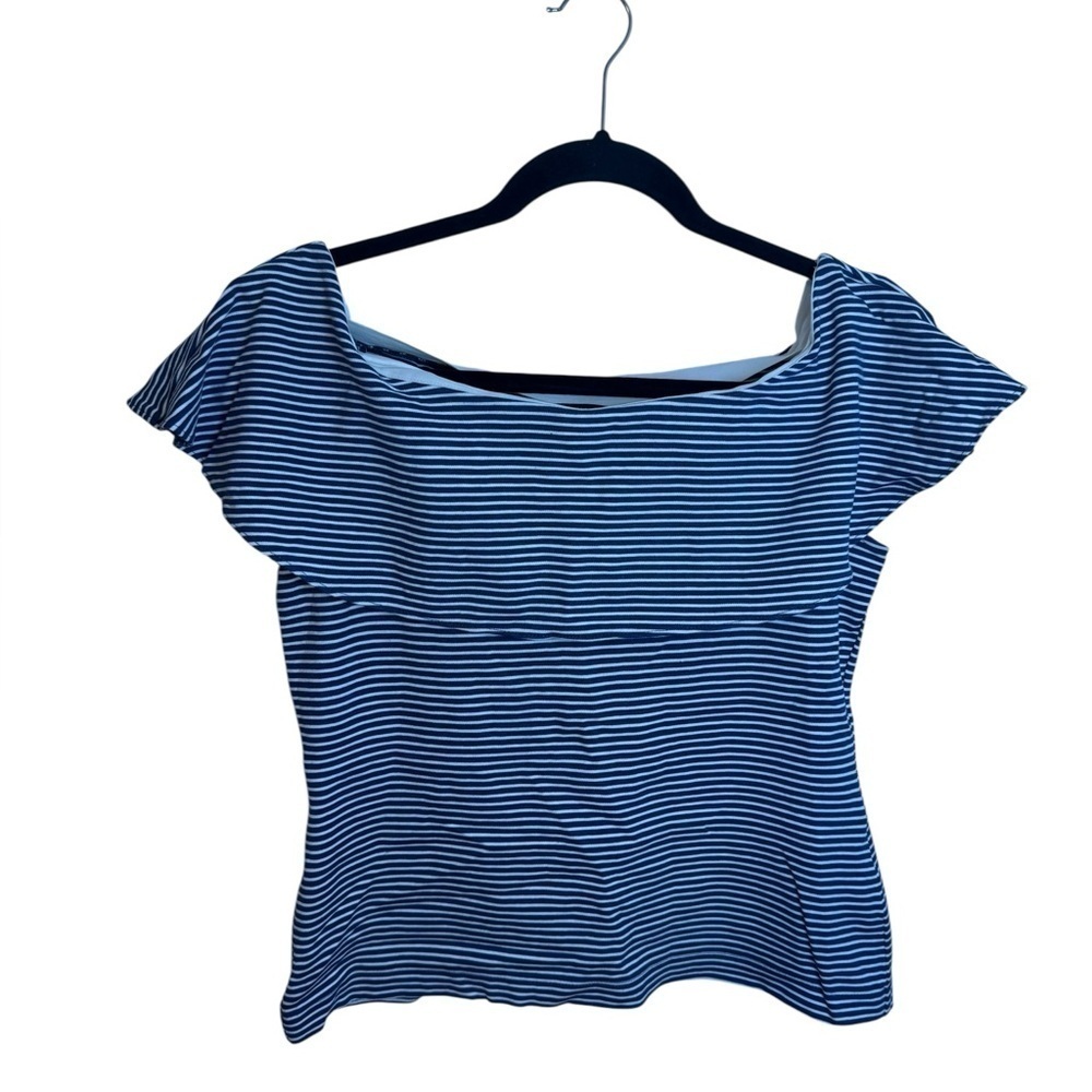 Ann Taylor Blue Striped Off Shoulder Nautical Sailor Blouse